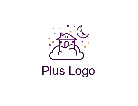house on cloud with moon and stars logo