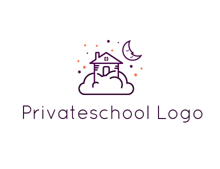 house on cloud with moon and stars logo