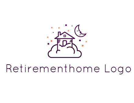 house on cloud with moon and stars logo