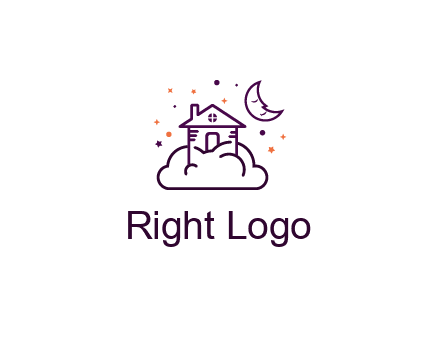 house on cloud with moon and stars logo