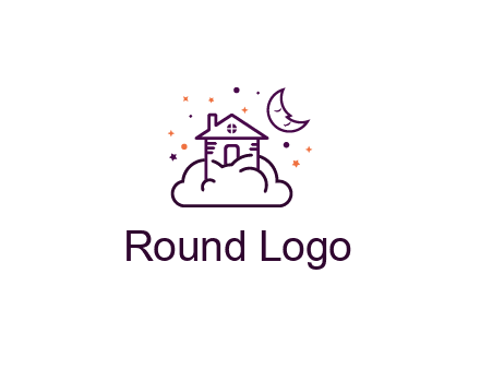 house on cloud with moon and stars logo