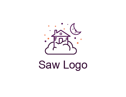 house on cloud with moon and stars logo
