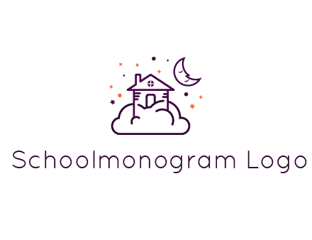 house on cloud with moon and stars logo
