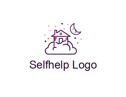 house on cloud with moon and stars logo