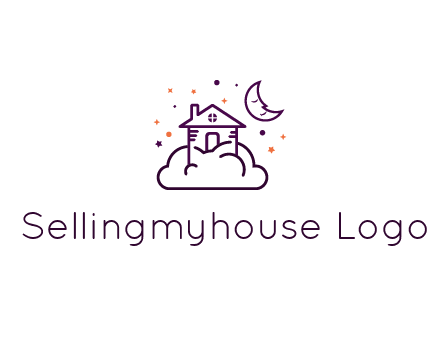 house on cloud with moon and stars logo