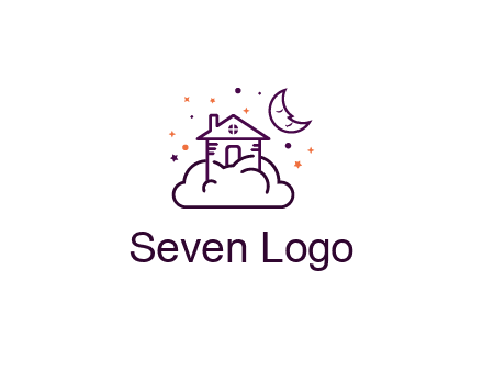 house on cloud with moon and stars logo