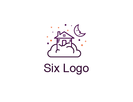 house on cloud with moon and stars logo