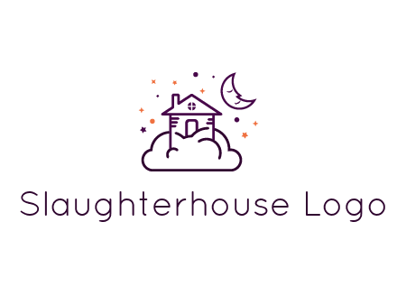 house on cloud with moon and stars logo