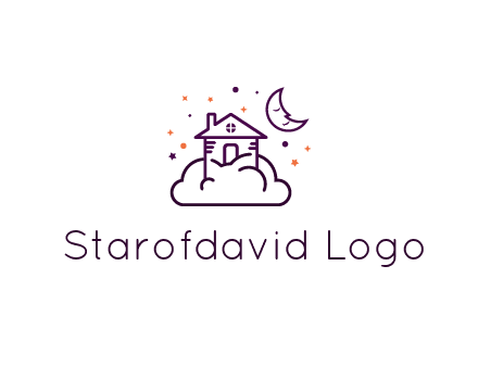 house on cloud with moon and stars logo
