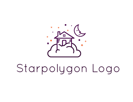 house on cloud with moon and stars logo