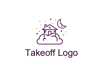 house on cloud with moon and stars logo