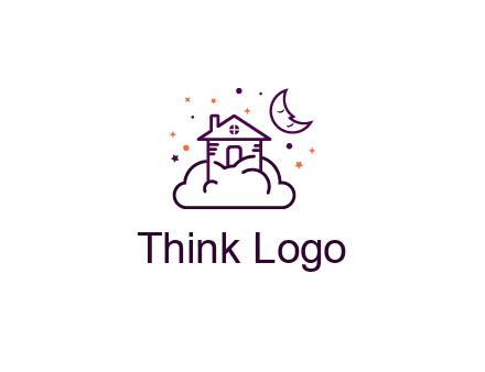 house on cloud with moon and stars logo