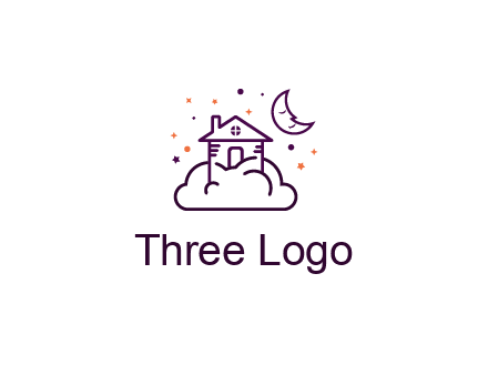 house on cloud with moon and stars logo