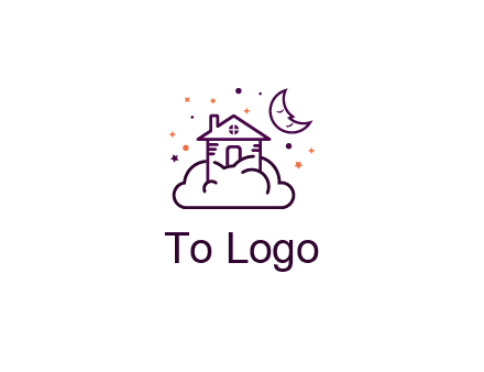 house on cloud with moon and stars logo