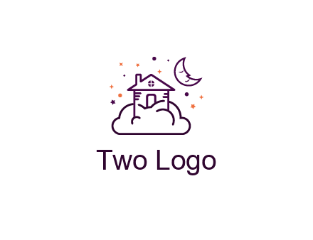 house on cloud with moon and stars logo