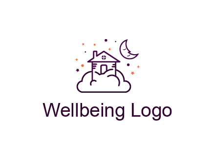 house on cloud with moon and stars logo