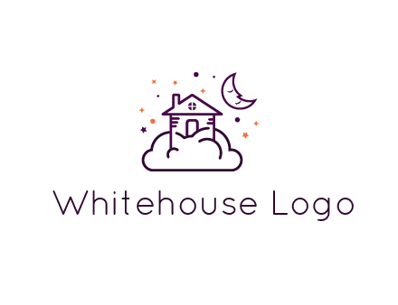 house on cloud with moon and stars logo