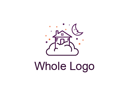 house on cloud with moon and stars logo