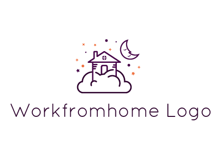 house on cloud with moon and stars logo