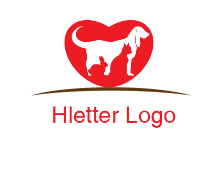 rabbit cat inside dog and heart logo