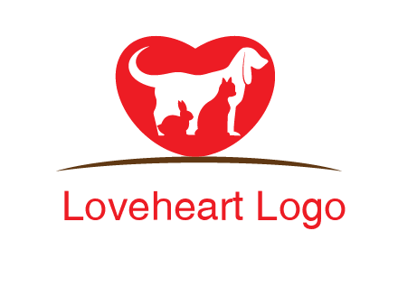 rabbit cat inside dog and heart logo
