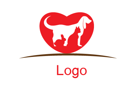 rabbit cat inside dog and heart logo