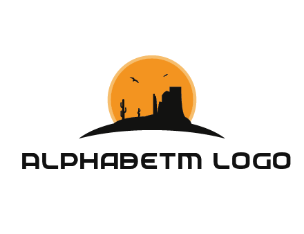 canyon silhouette with sun behind logo