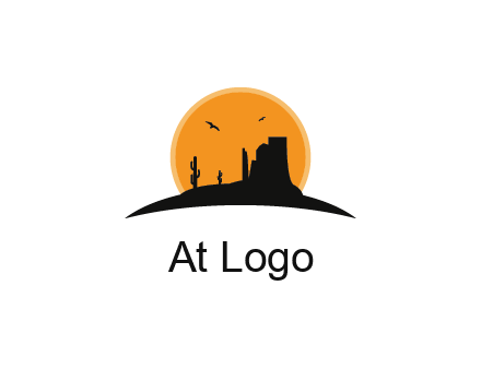 canyon silhouette with sun behind logo