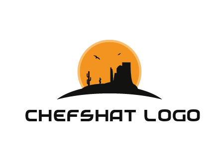 canyon silhouette with sun behind logo