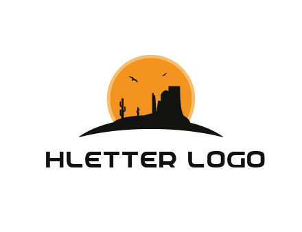 canyon silhouette with sun behind logo