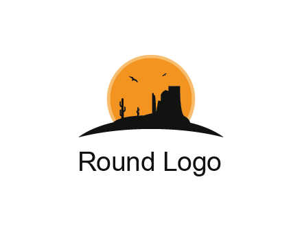 canyon silhouette with sun behind logo