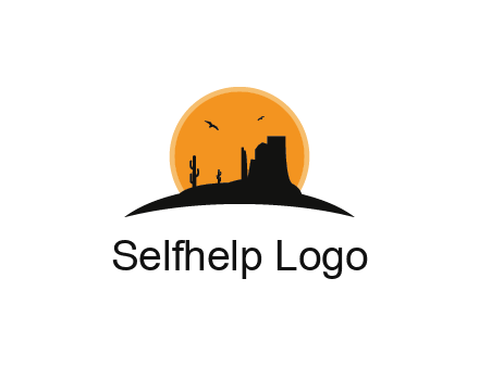 canyon silhouette with sun behind logo