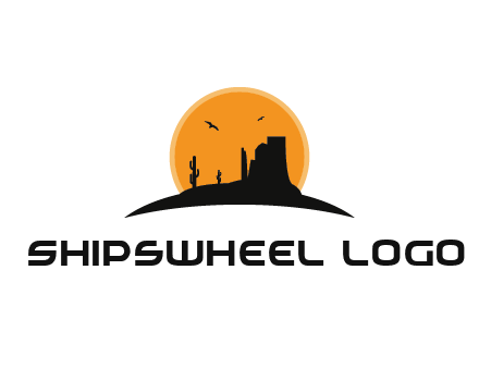 canyon silhouette with sun behind logo