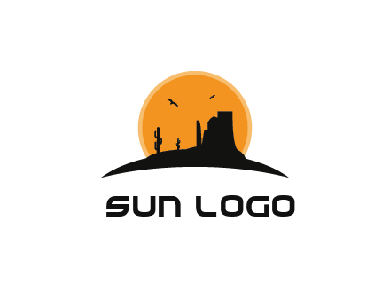 canyon silhouette with sun behind logo