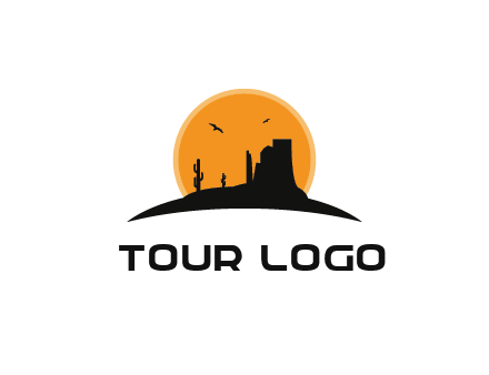 canyon silhouette with sun behind logo