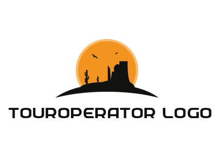 canyon silhouette with sun behind logo