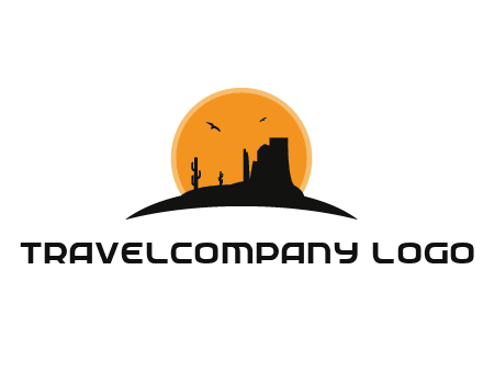 canyon silhouette with sun behind logo