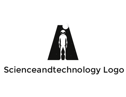 alien with moon and stars illustration