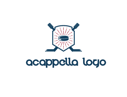 puck in centre of shield with hockey sticks logo