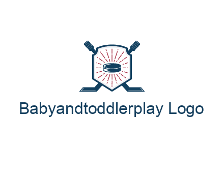 puck in centre of shield with hockey sticks logo