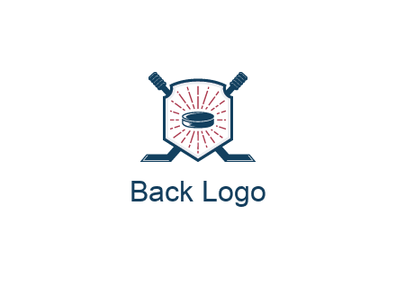 puck in centre of shield with hockey sticks logo
