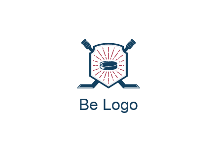 puck in centre of shield with hockey sticks logo
