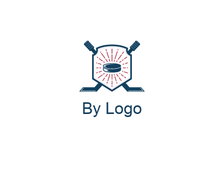 puck in centre of shield with hockey sticks logo