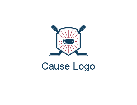 puck in centre of shield with hockey sticks logo
