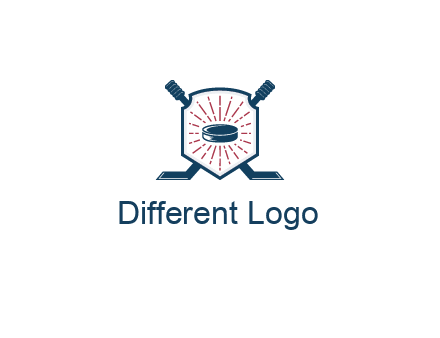 puck in centre of shield with hockey sticks logo