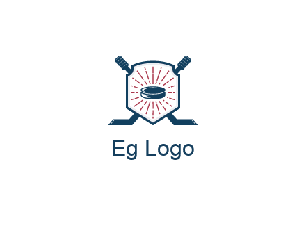 puck in centre of shield with hockey sticks logo