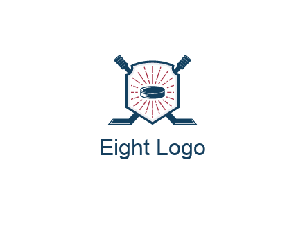 puck in centre of shield with hockey sticks logo