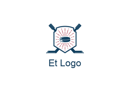 puck in centre of shield with hockey sticks logo