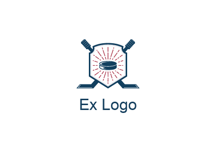 puck in centre of shield with hockey sticks logo