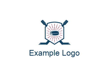puck in centre of shield with hockey sticks logo